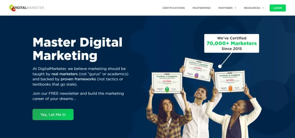 Image of the Digital Marketer site. A perfect example of an online learning platform.