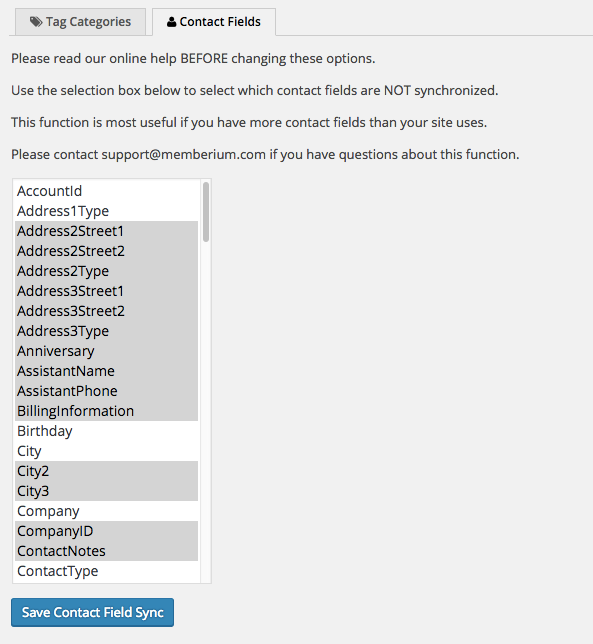 The fields selected in this image will not be synced when logging in using Infusionsoft.