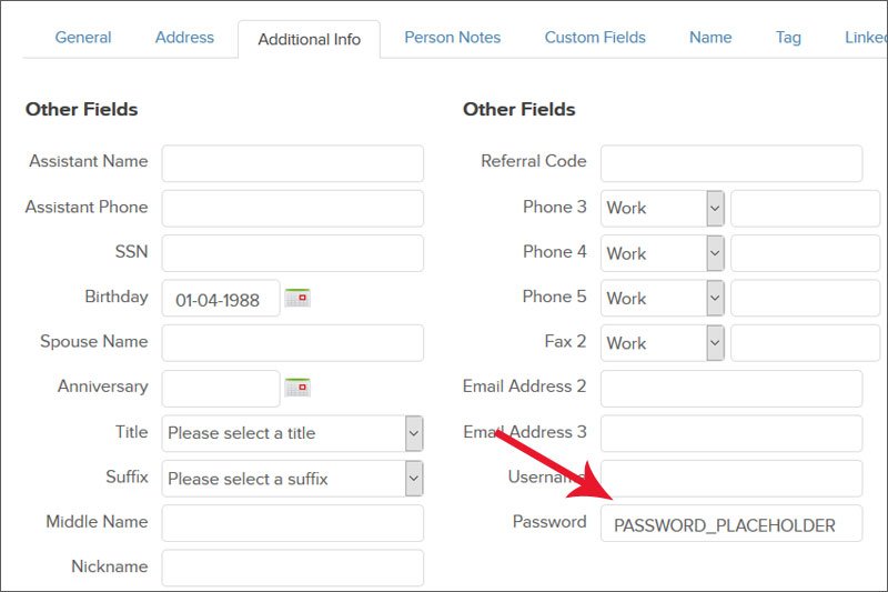 password placeholder infusionsoft